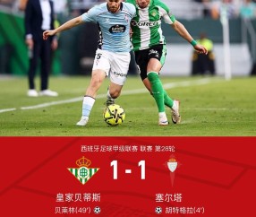 乐鱼体育平台-贝蒂斯1-1塞尔塔，胡特格拉闪击，贝莱林扳平
